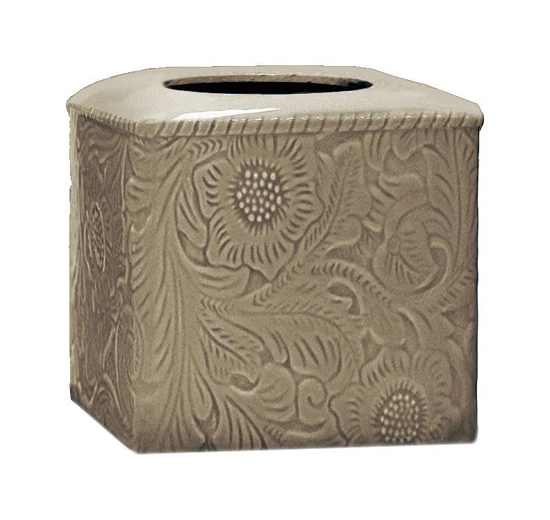 Taupe Ceramic Embossed Floral Tissue Box Cover