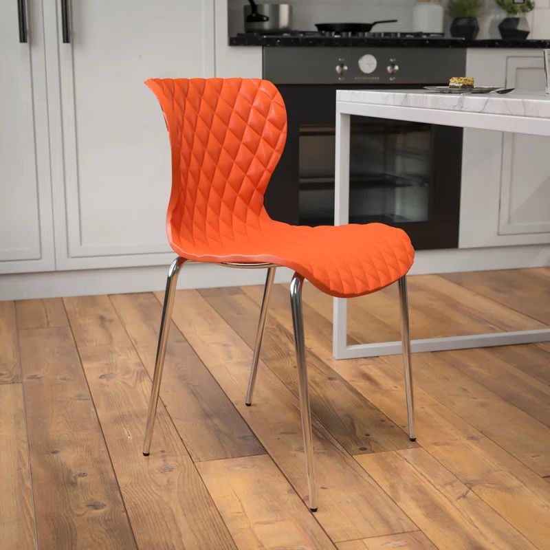 Lowell Orange Metal Stacking Dining Chair