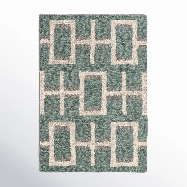 Hand-Tufted Green Wool Rectangular Area Rug 3' x 5'