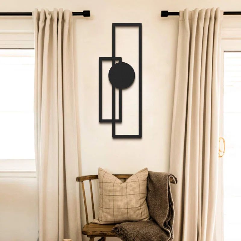 Black Geometric Metal Vertical Wall Art, 33" x 12"