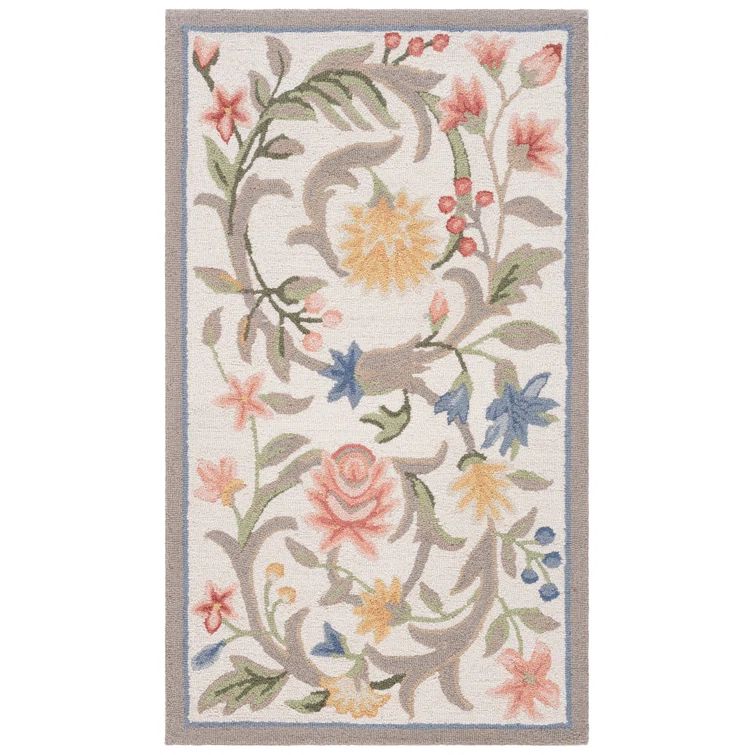 Ivory Floral Handmade Tufted Wool Area Rug