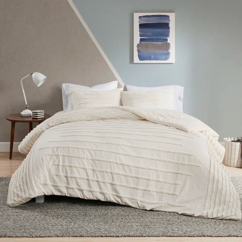 Ivory Cotton Chenille King/Cal King Duvet Cover Set
