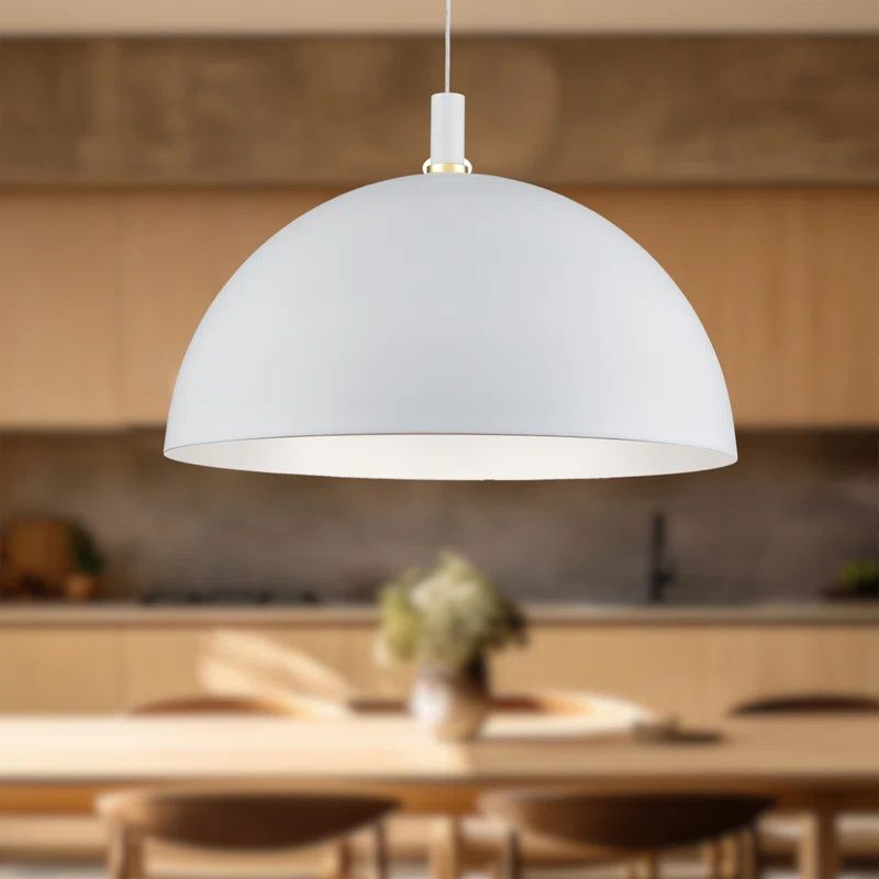 White Aluminum Dome Pendant Light with Brushed Nickel Accents