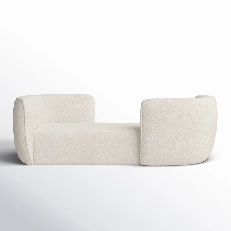 Cream Boucle Fabric Upholstered Chaise Lounge with Flared Arms
