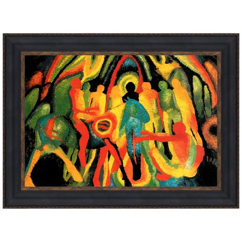 Vibrant Expressionist Canvas Painting with Antique Gold Frame