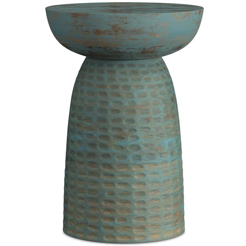 Boyd 13-inch Teal Wash Mango Wood Round Accent Table