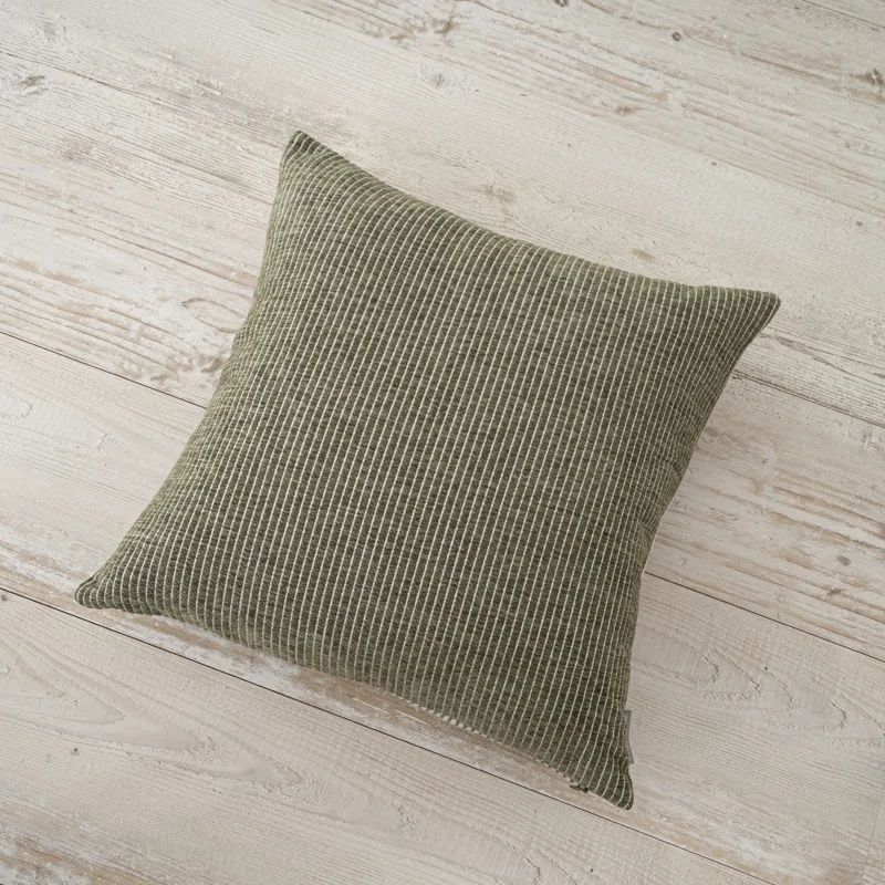 Elsa Reversible Winter Moss Green Woven Pinstripes Pillow, 18in x 18in