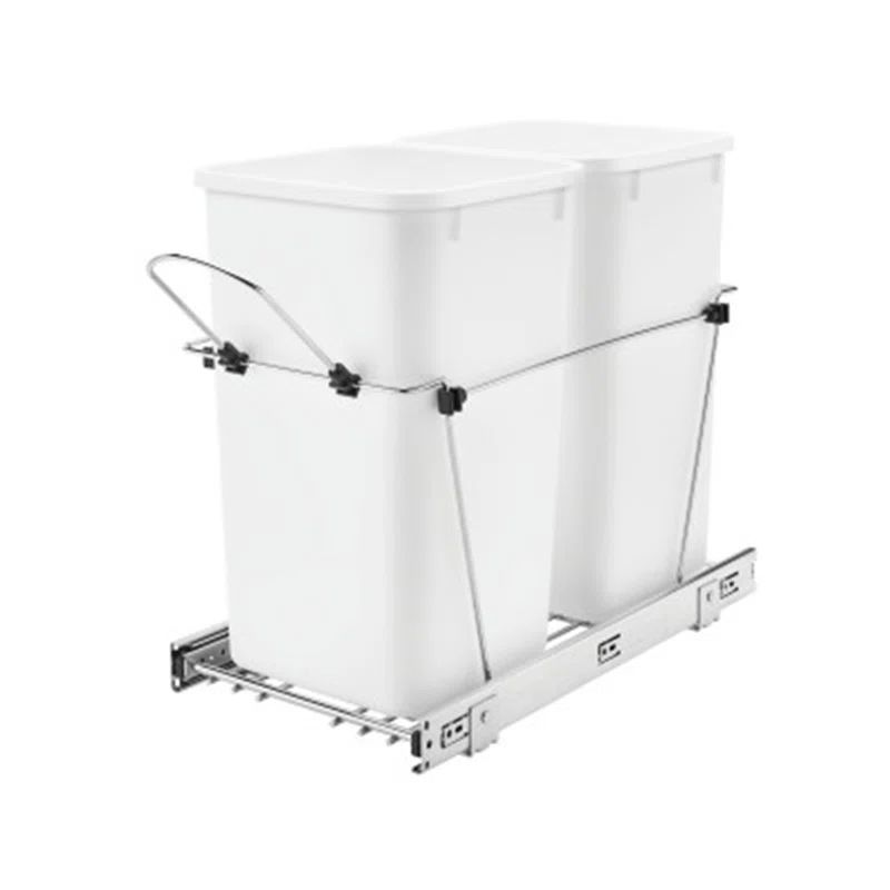 White Double 27 Quart Pull-Out Kitchen Trash Bin