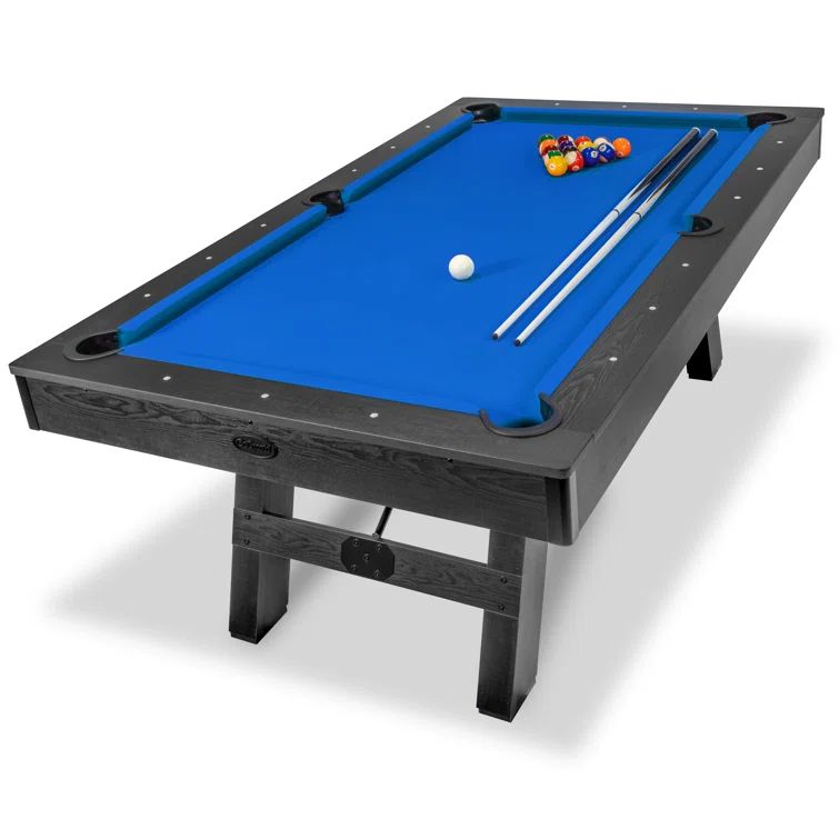 7 ft Black Engineered Wood Pool Table with Blue Felt