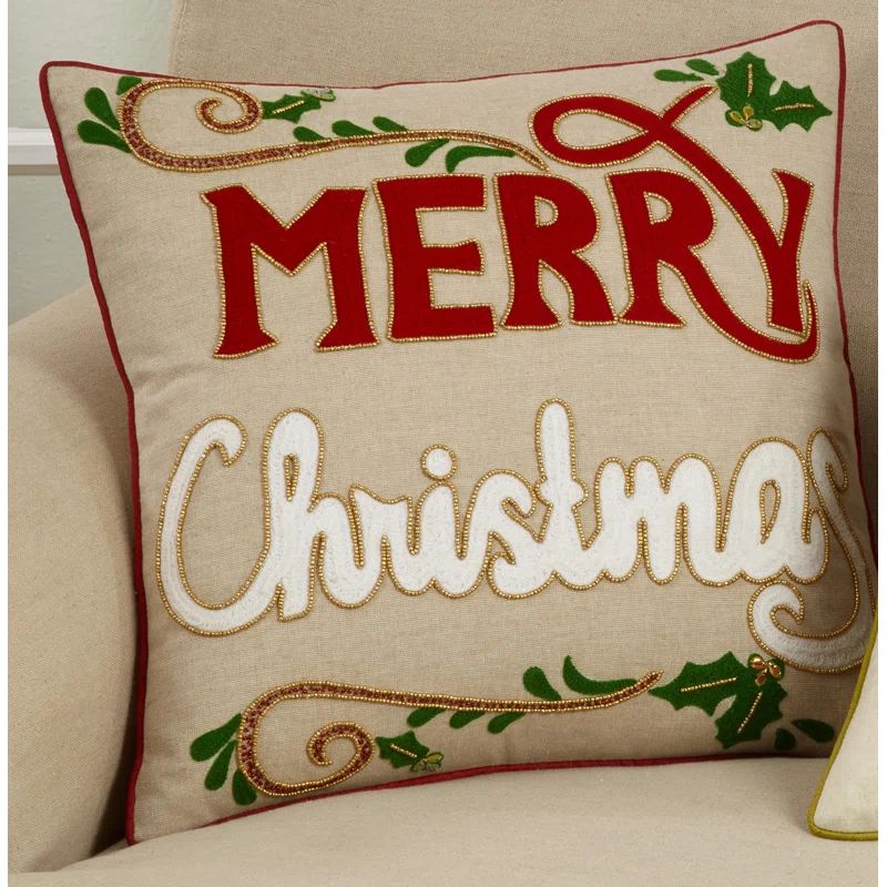 Merry Christmas Natural Down Filled Square Pillow