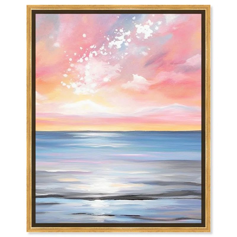 Whimsical Ocean Breeze Blue Canvas Coastal Wall Art with Gold Frame