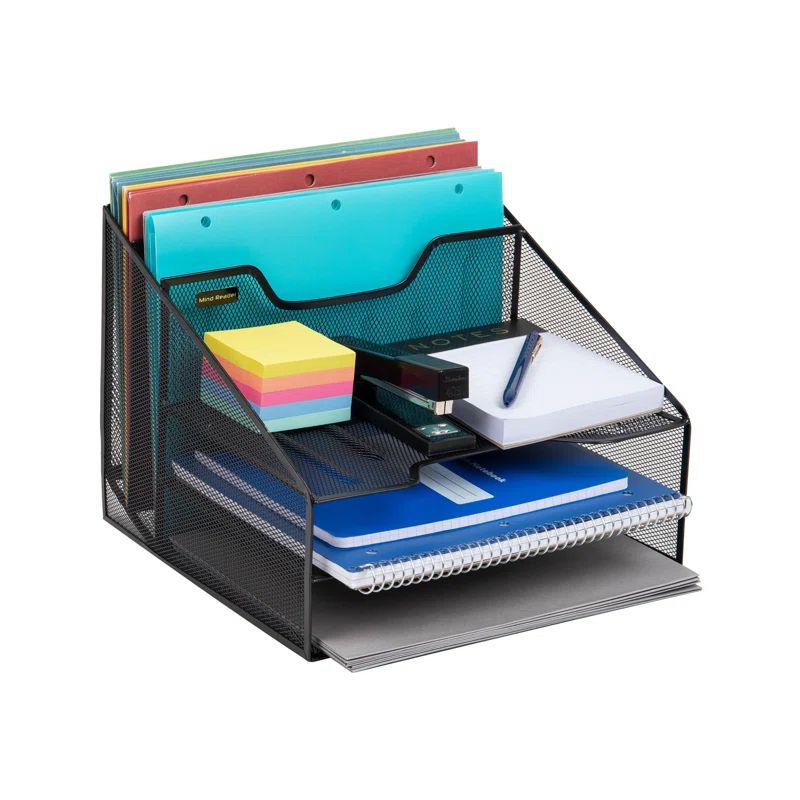 Black Metal Mesh 5-Compartment Desktop Organizer