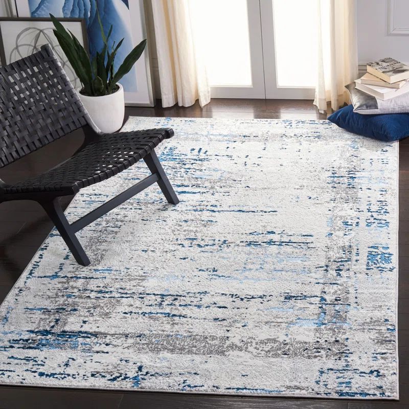Amelia Grey and Blue Rectangular Synthetic Area Rug