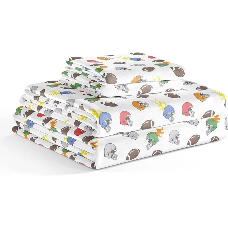 Kids Blue Football Print Queen Microfiber Sheet Set
