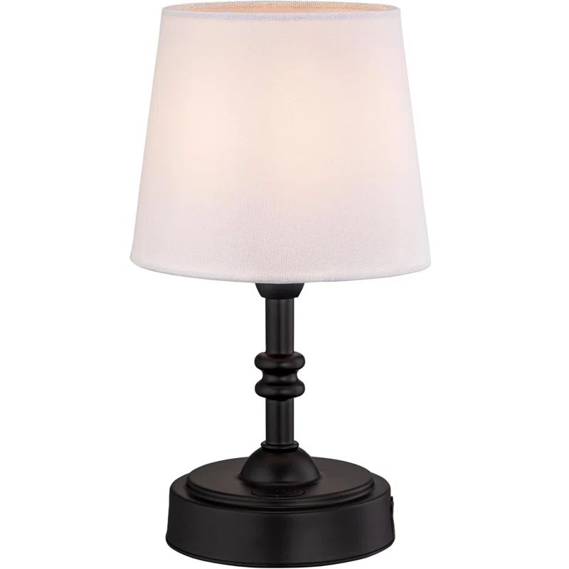 Black Cordless LED Table Lamp with White Linen Shade