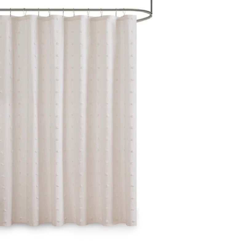 Ivory Cotton Jacquard Pom Pom Shower Curtain