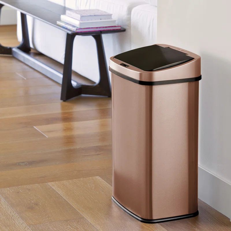 Gold Stainless Steel Touchless Motion Sensor Trash Can, 13.2 Gallon