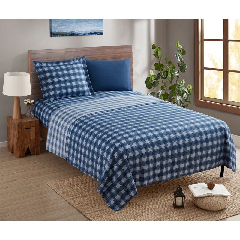 Checker Blue Microfiber Twin Deep Pocket Sheet Set