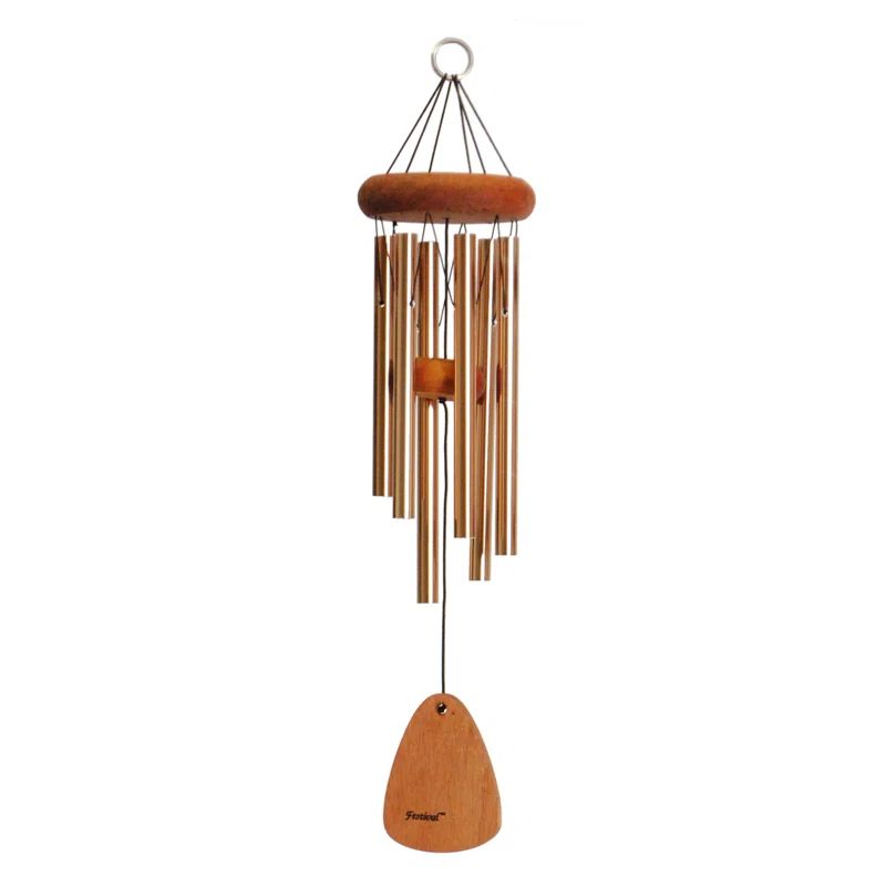 Festival 18" Bronze Aluminum Wind Chime with Redwood Accents
