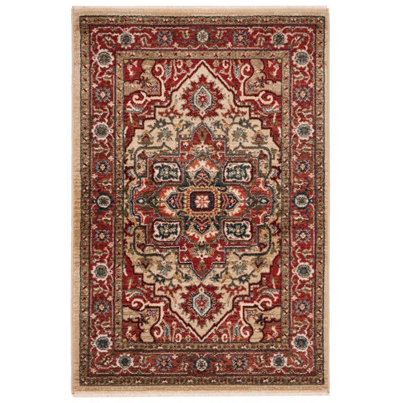 Hand-Knotted Easy Care Red & Beige Synthetic Area Rug, 2'2" x 4'