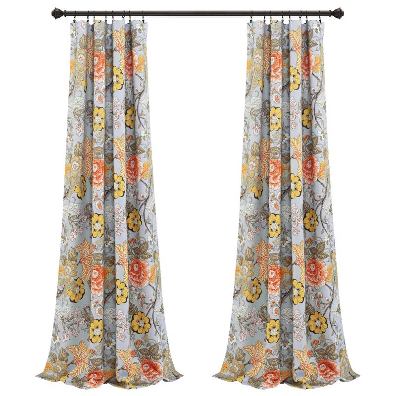 Sydney Light Gray and Green Floral Blackout Polyester Window Panels