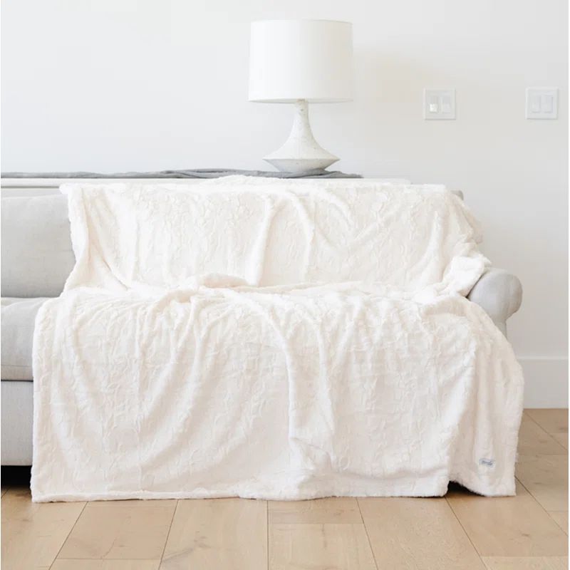 Queen Size White Faux Fur Reversible Throw Blanket