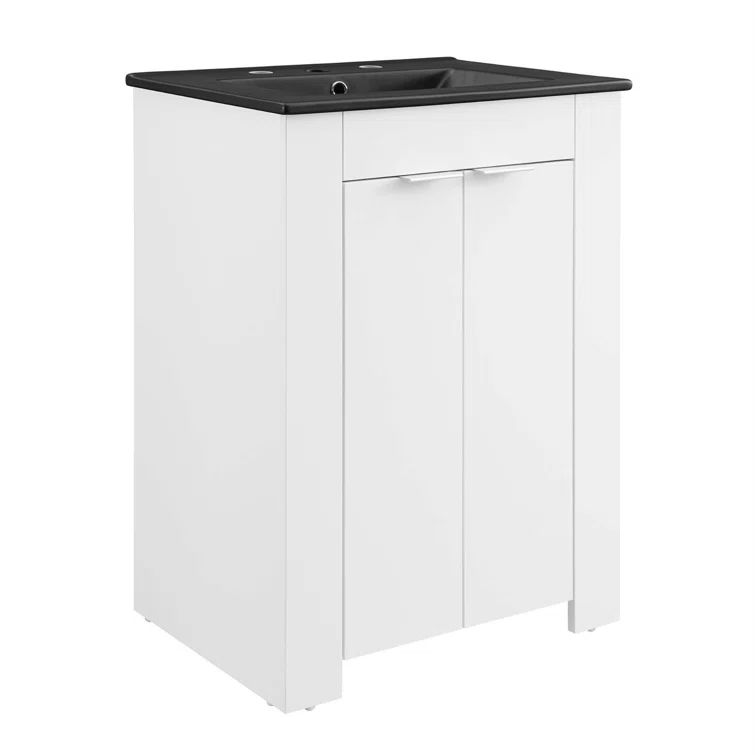 Maybelle 24" White Black Melamine Bathroom Vanity with Ceramic Basin