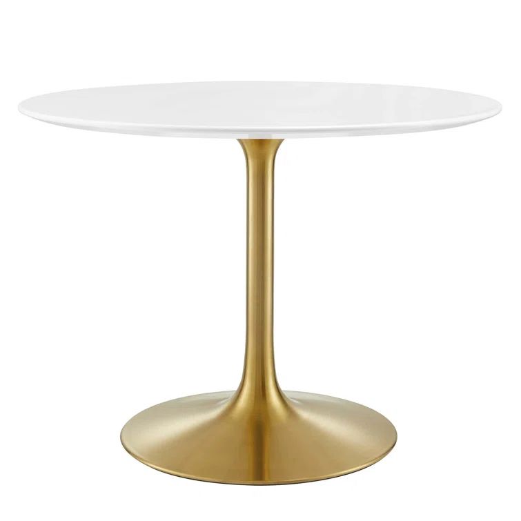 Mid-Century Modern 40" Round White Dining Table with Gold Metal Base