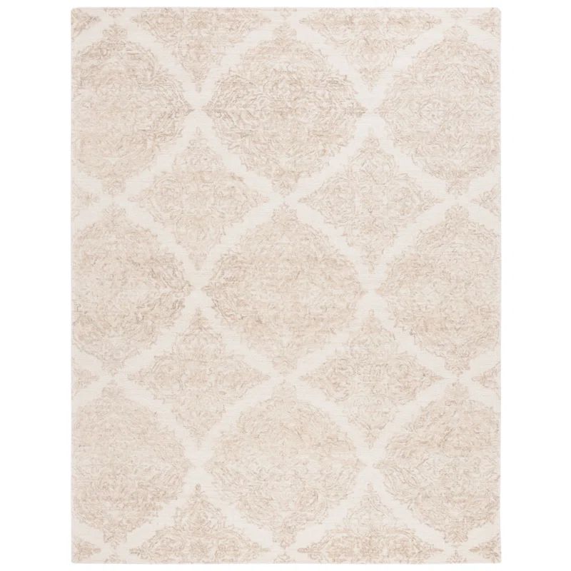 Ivory and Beige Hand Tufted Wool Trellis Rectangular Rug