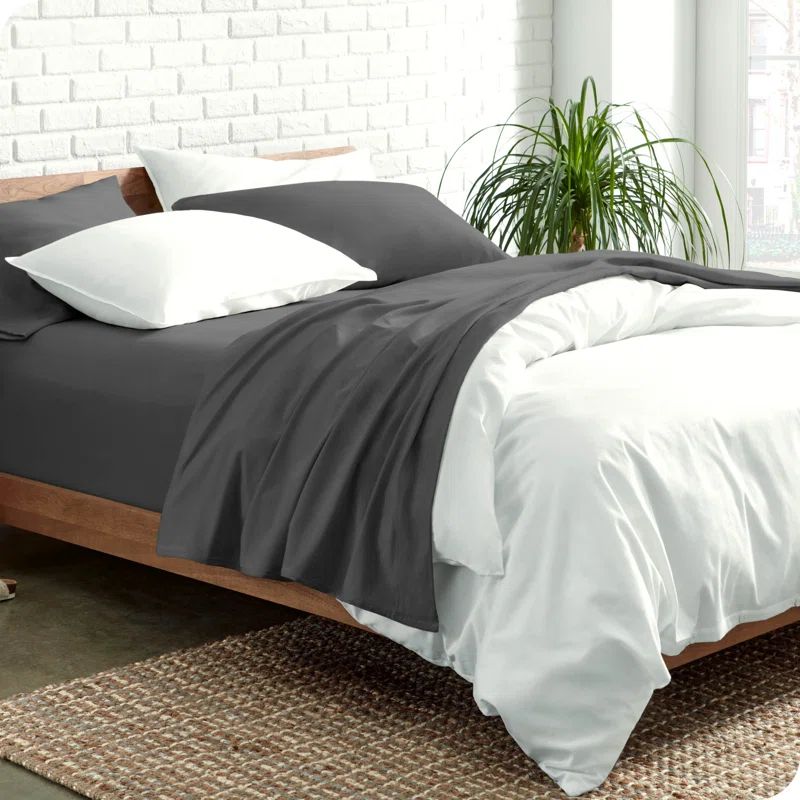 Gray Organic Cotton Jersey Queen Sheet Set with Pillowcases