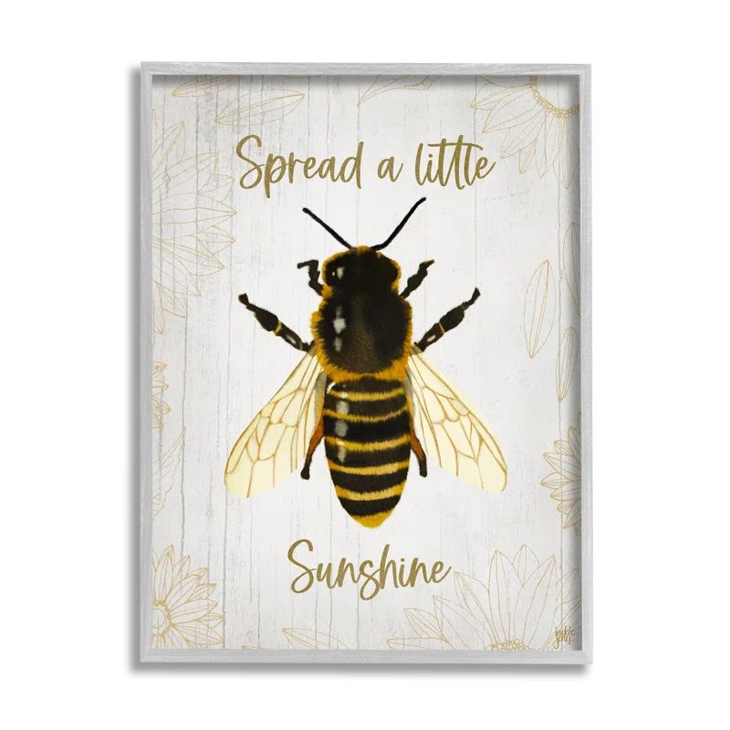 Gray Framed Bumble Bee Print with Sunshine Phrase