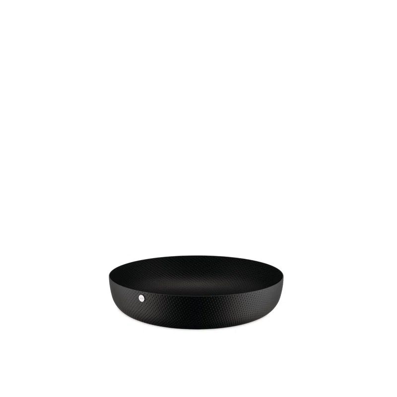 Black Textured Steel Round Serving Basket, 9.45"