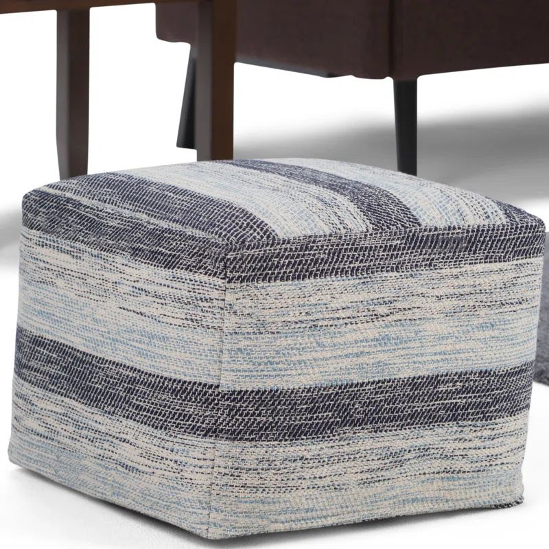 Patterned Blue Melange Cotton Square Pouf