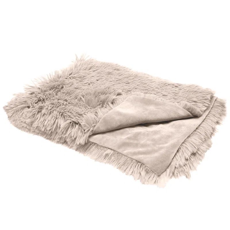 Small Taupe Faux Fur and Velvet Waterproof Pet Blanket