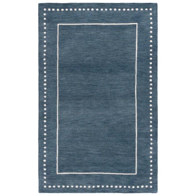 Ivory and Navy Blue Hand-Tufted Wool Square Area Rug