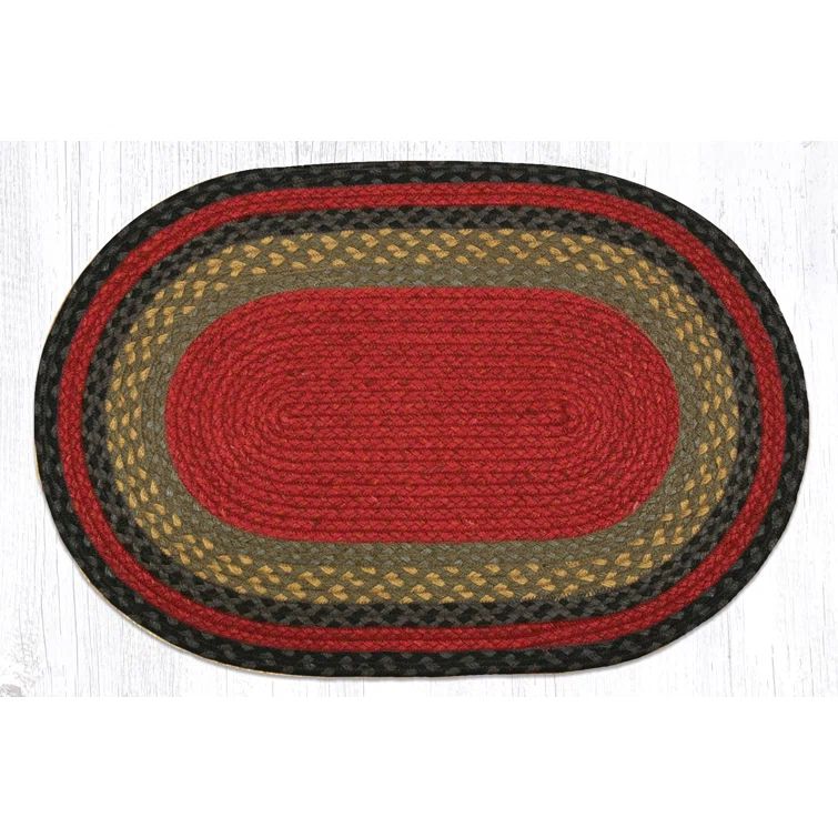Handmade Oval Burgundy Olive Charcoal Jute Braided Rug 20"x30"