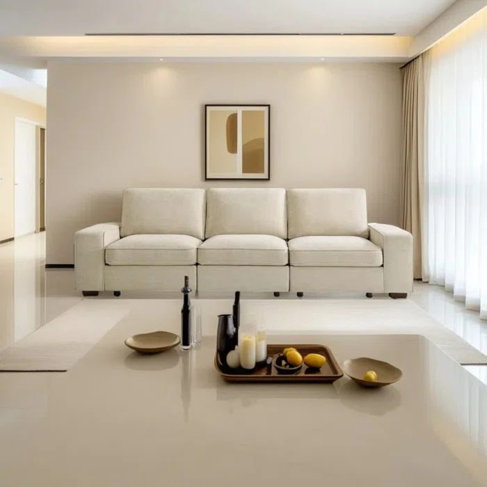 Beige Chenille Fabric 100" Modular Sofa with Storage and Pillow Back