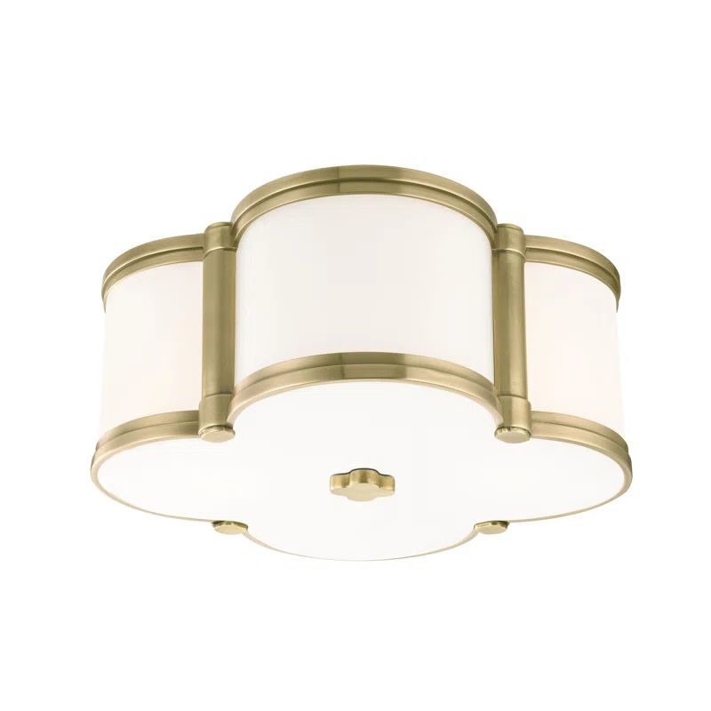Aged Brass and Glass 12" Drum Flush Mount Light