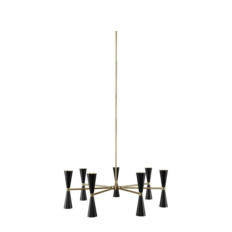 Milo 35" Black and Brass Mid-Century Modern Chandelier