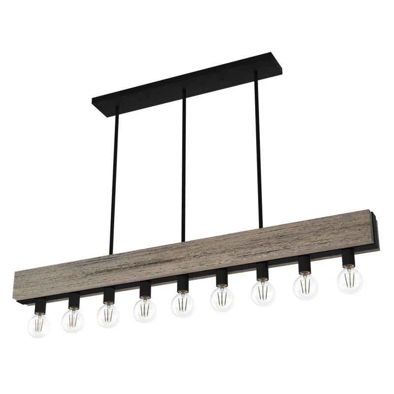 Donelson Rustic Iron 9-Light Wood Accented Linear Chandelier
