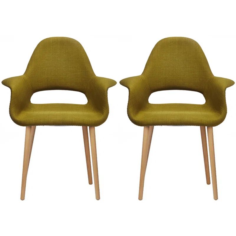 Mid-Century Green Upholstered Arm Chairs with Natural Wood Legs