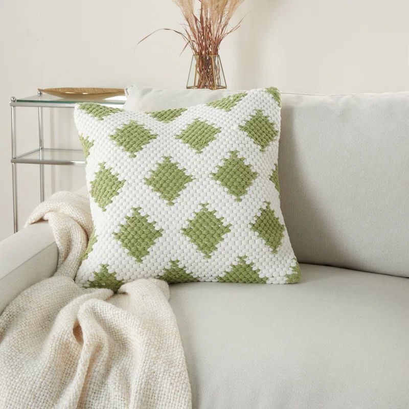 Sage Green and Ivory Woven Cotton Throw Pillow Set, 20" Square