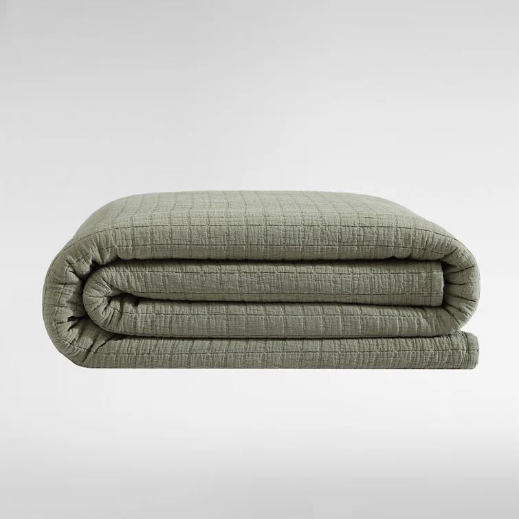 Vetiver Green Cotton Jacquard Queen Coverlet
