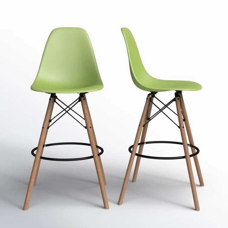 Green Acrylic and Walnut Mid-Century Modern Bar Stools, Set of 2