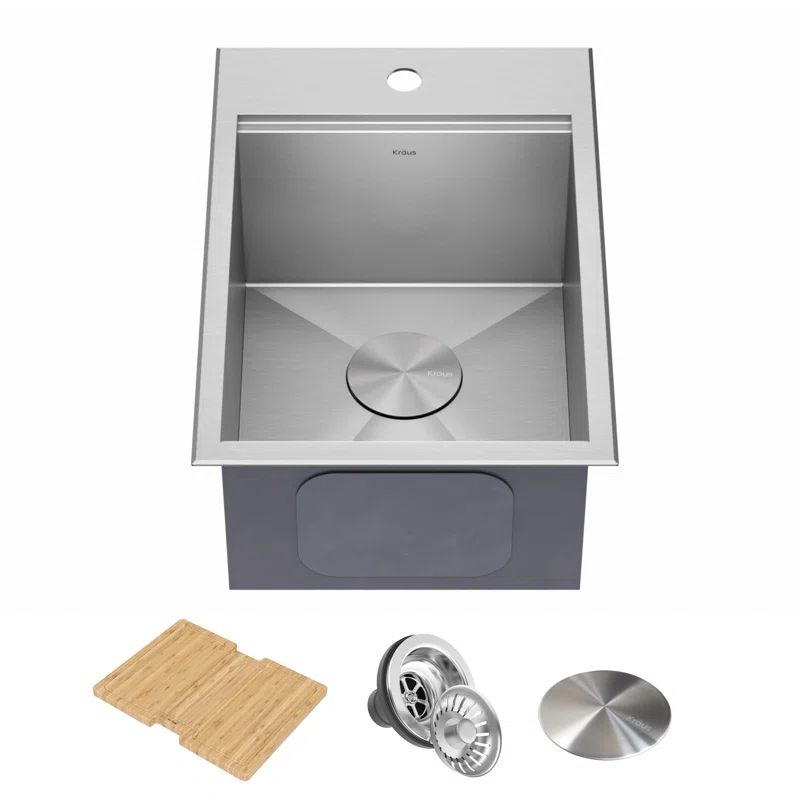 Kore 15" Stainless Steel Single Bowl Workstation Sink with Accessories