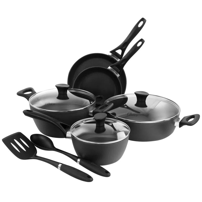 Black Nonstick Aluminum 10-Piece Cookware Set with Cool Touch Handles