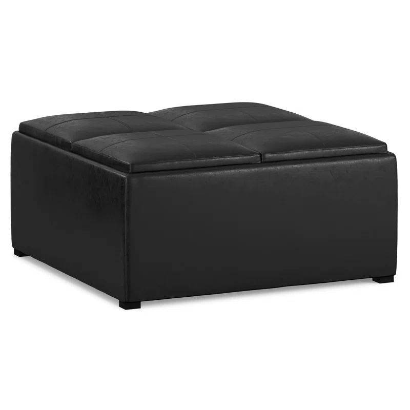 Avalon Distressed Black Faux Leather Square Storage Ottoman