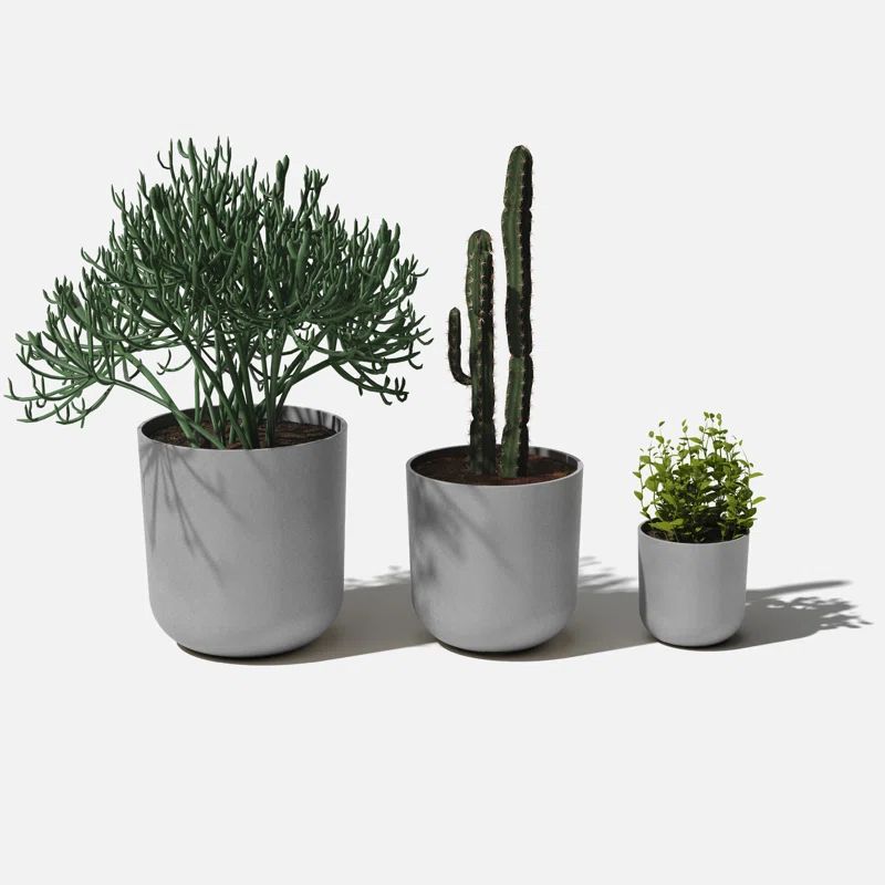 Gray Plastic Composite Indoor/Outdoor Planter Set