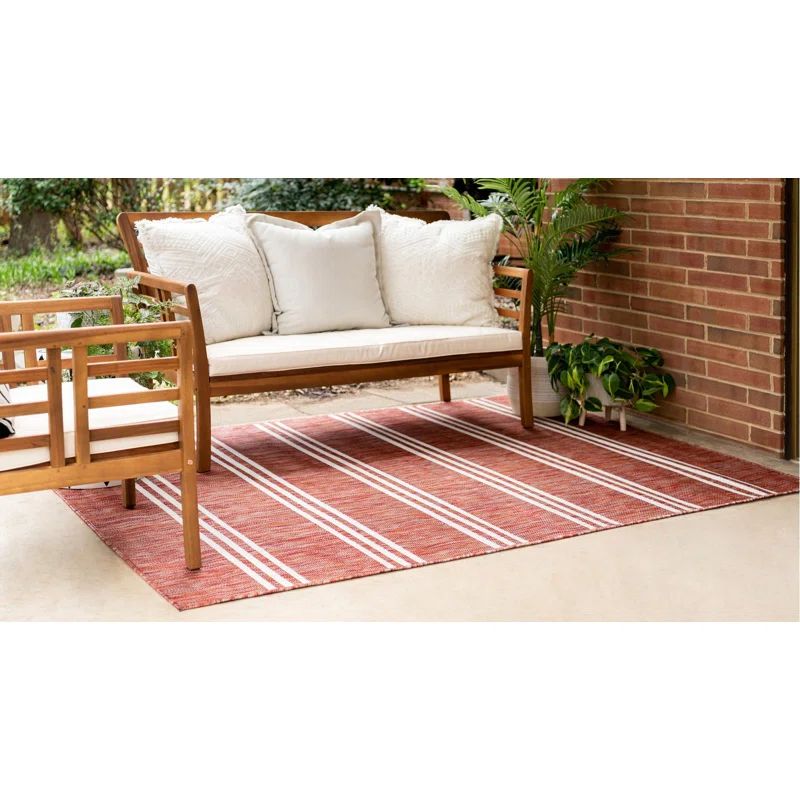 Rust Red Easy-Care Synthetic 6'x9' Outdoor Rug