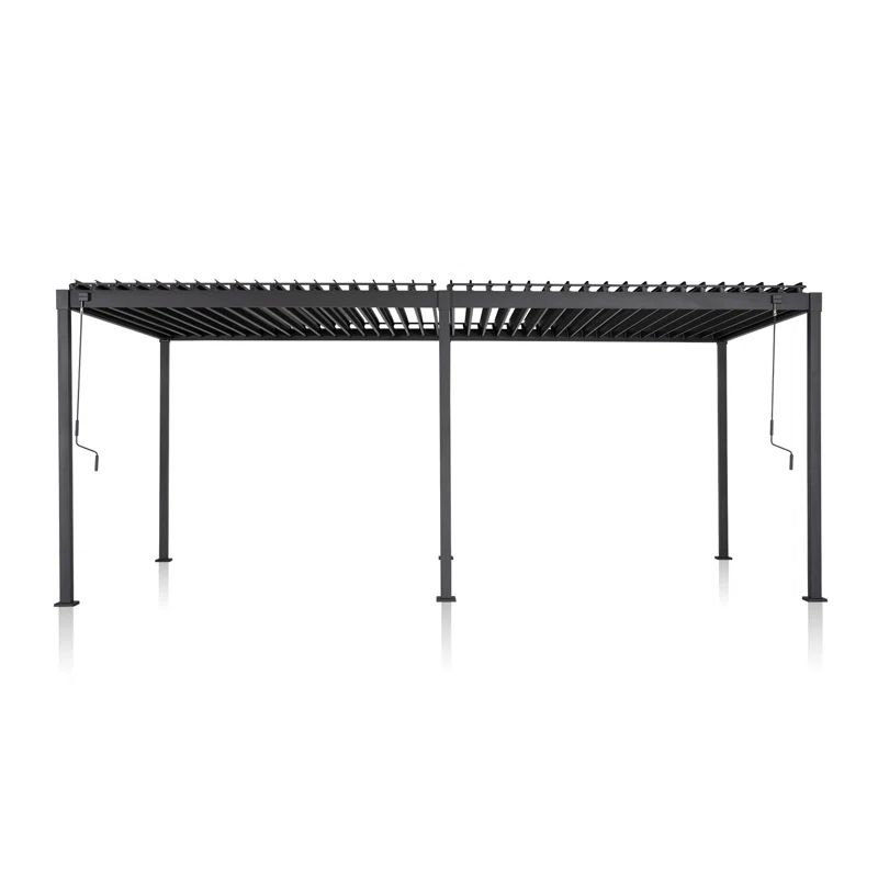 Charcoal Galvanized Steel Pergola with Adjustable Louvered Roof, 10' x 20'